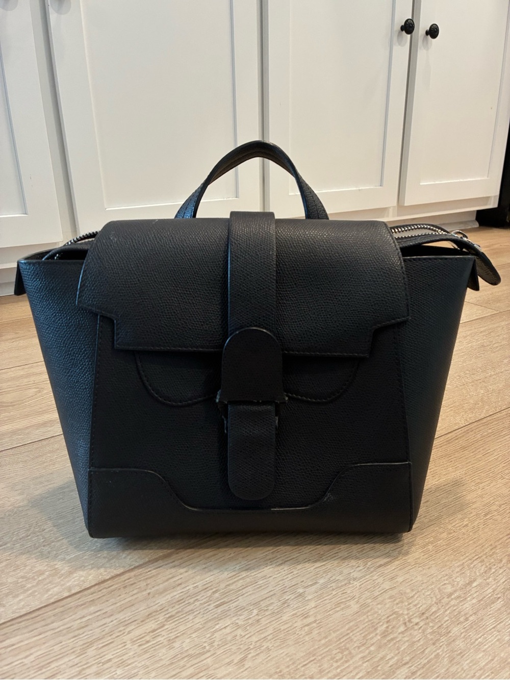 Senreve Midi Maestra Convertible Black Pebble Leather Bag Backpack